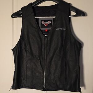 Victory Black Leather Vest for Women